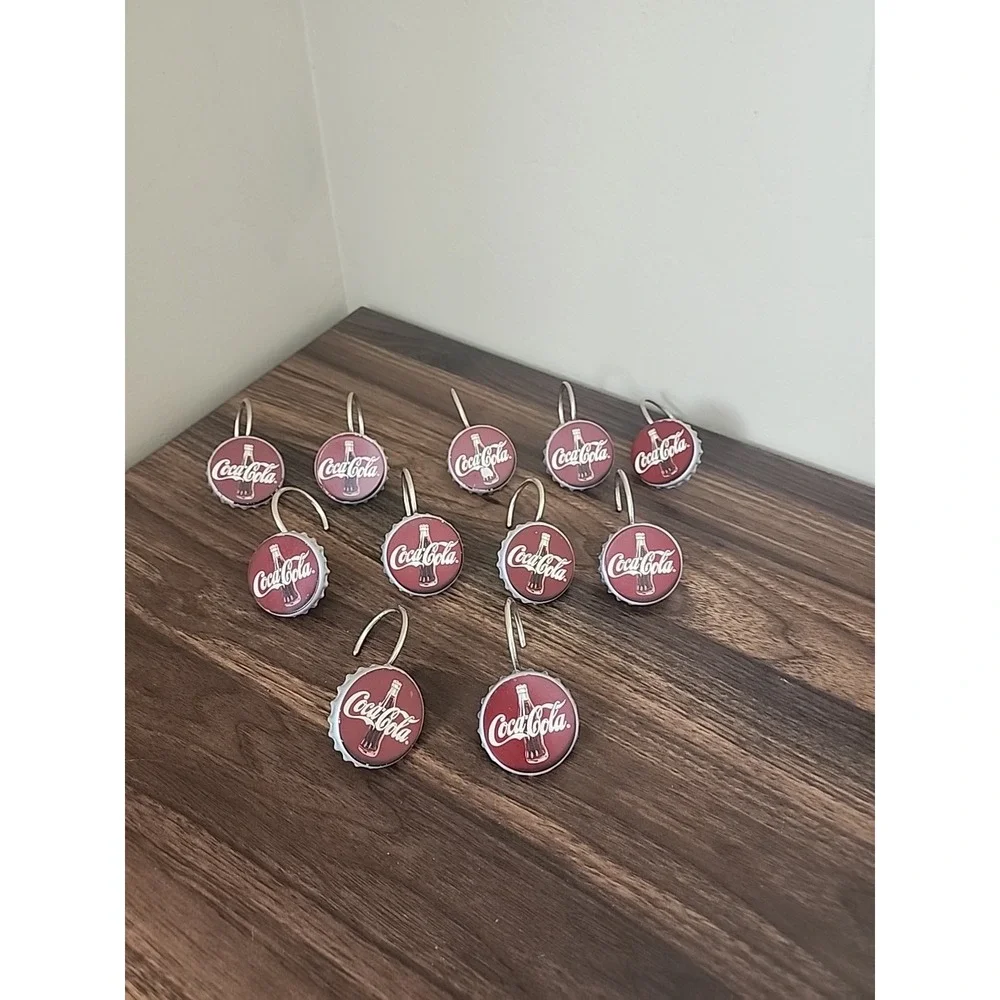 Vintage Coca-Cola Bottle Cap Shower Curtain Hooks Set of 11 Retro RedCategory